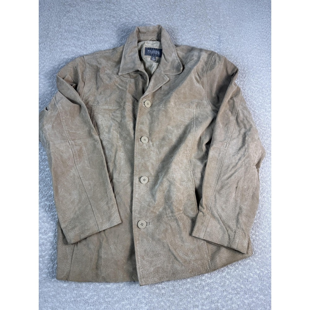 Wilsons Leather Coat‎ Mens Large Beige Leather Overcoat Button Front Lined